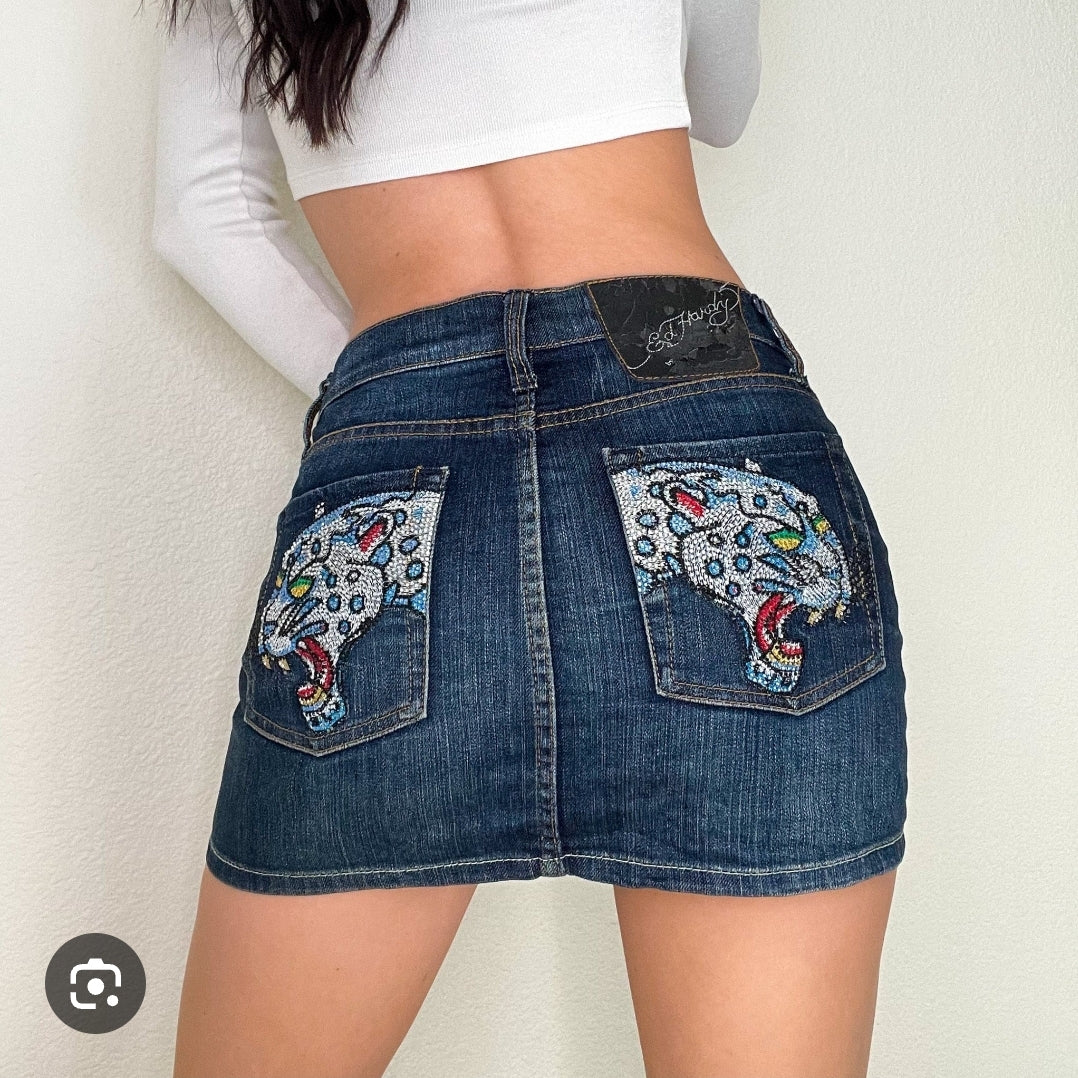 Mini Falda Bedazzeled Denim  Ed Hardy by Christian Audigier