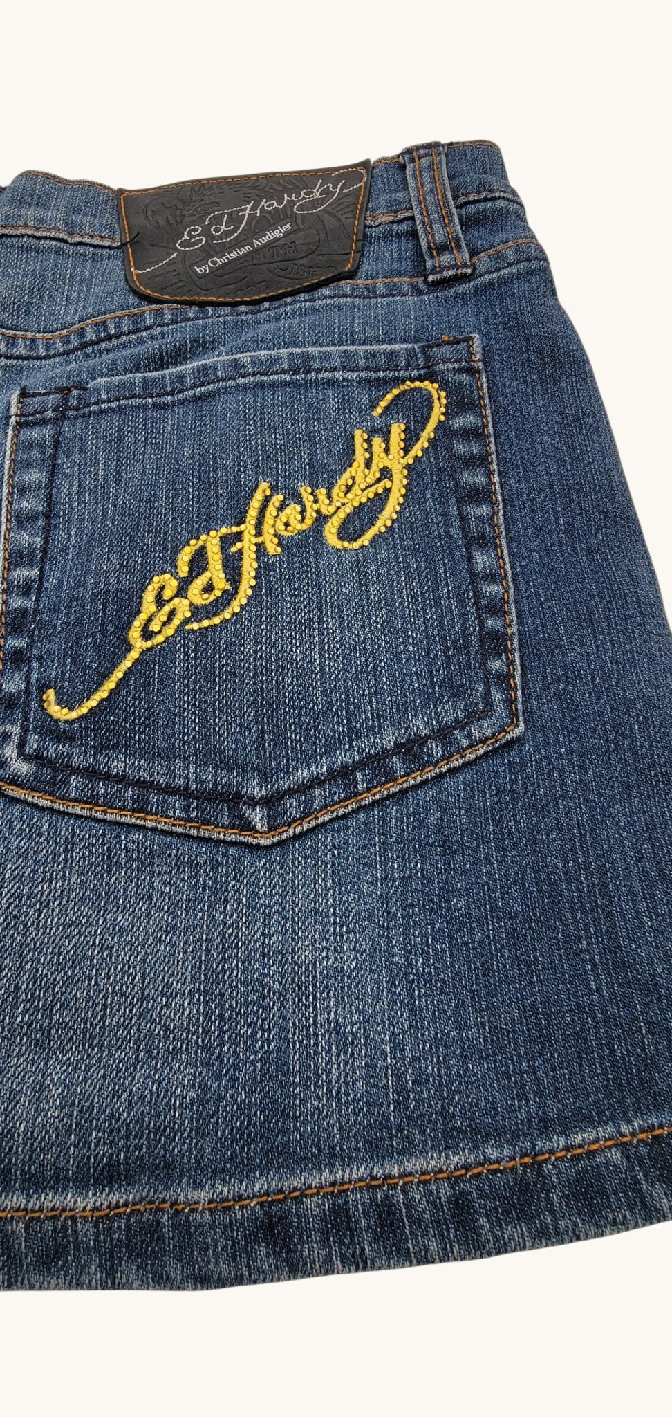 Mini Falda Denim Ed Hardy con Apliques y bordado