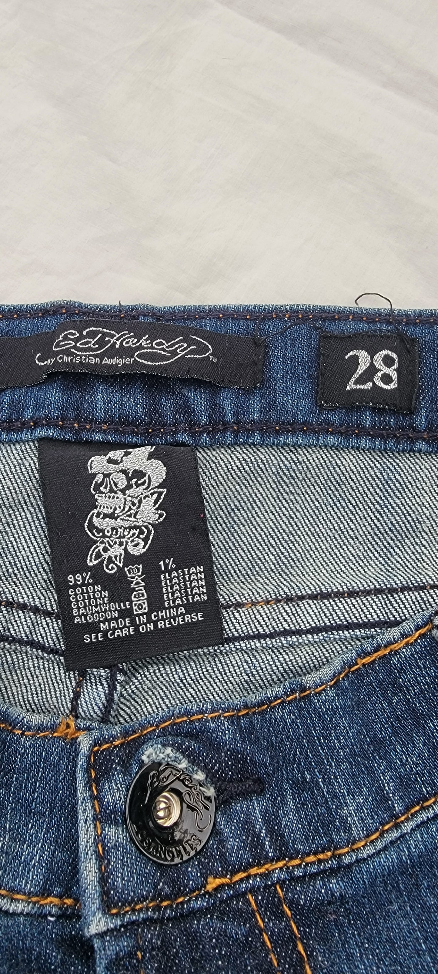 Mini Falda Denim Ed Hardy con Apliques y bordado