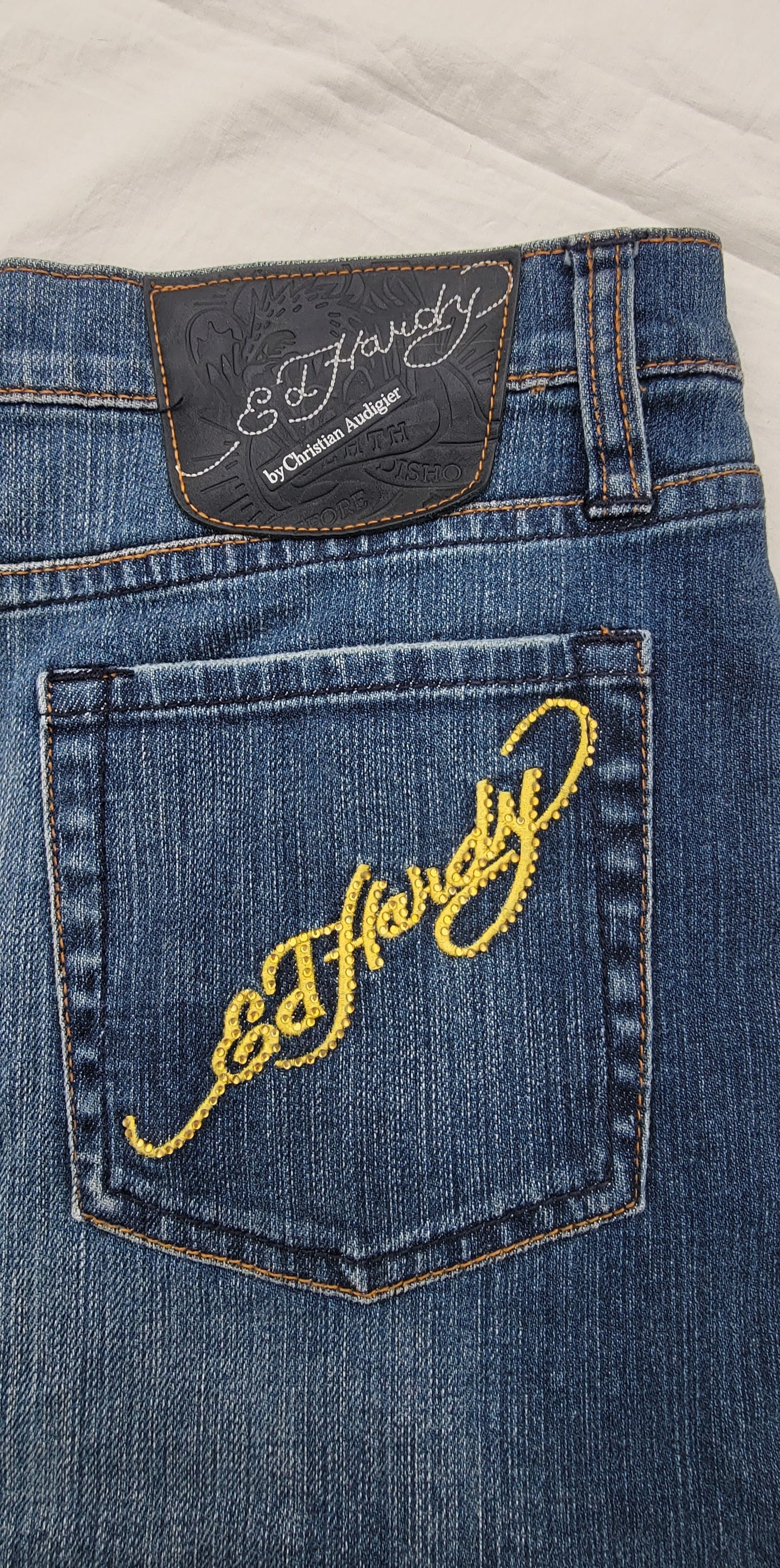 Mini Falda Denim Ed Hardy con Apliques y bordado